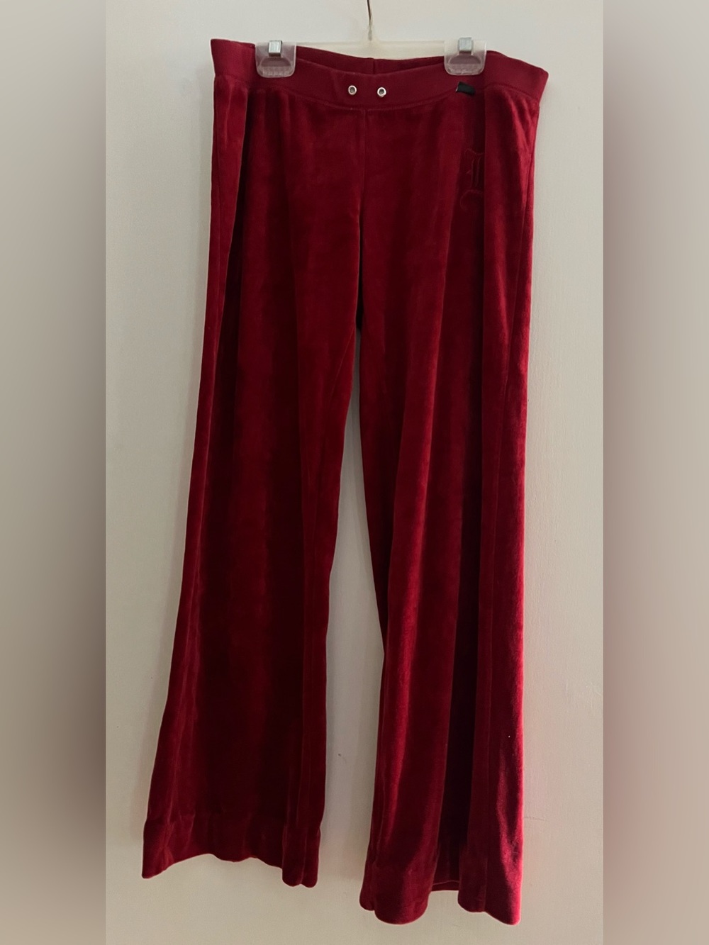 Y2K BCBGMAXAZRIA velour flare track pants in a deep red